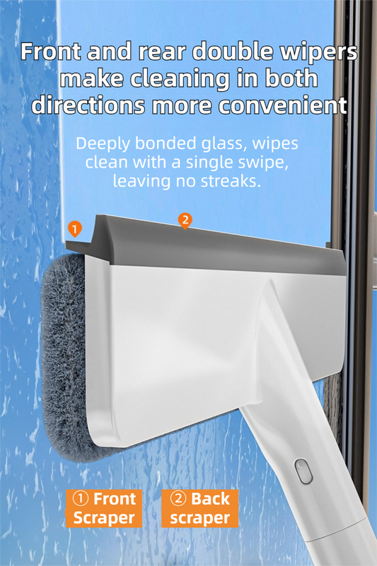 3-in-1 Spray Window Squeegee with 35cm Clean-Panel & 115cm Extension Pole - Multi-functional Spray, Scrub & Squeegee Tool with 3 Microfiber Cloths.