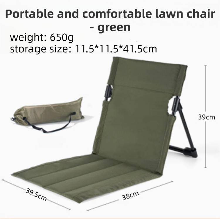 Green Portable Folding Camping Chair with Backrest & Storage-Bag - Ultra-Light Aluminum Alloy Lawn Chair, Beach & Balcony Travel Seating.