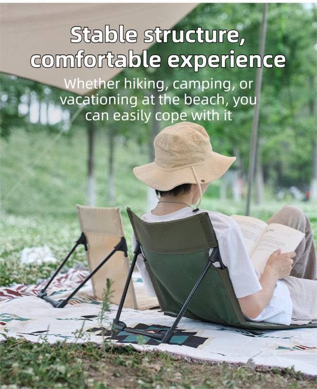 Green Portable Folding Camping Chair with Backrest & Storage-Bag - Ultra-Light Aluminum Alloy Lawn Chair, Beach & Balcony Travel Seating.