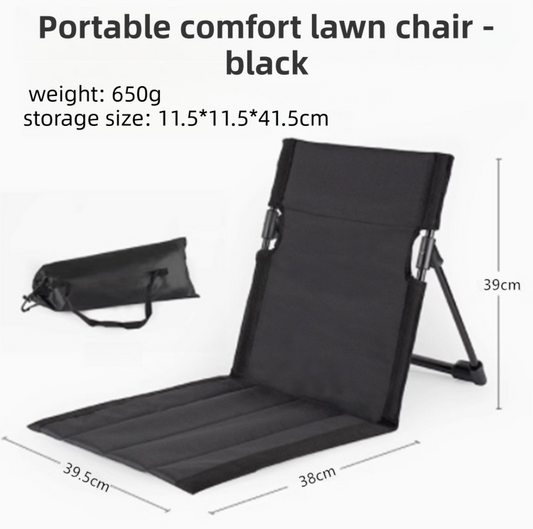 Black Portable Folding Camping Chair with Backrest & Storage-Bag - Ultra-Light Aluminum Alloy Lawn Chair, Beach & Balcony Travel Seating.