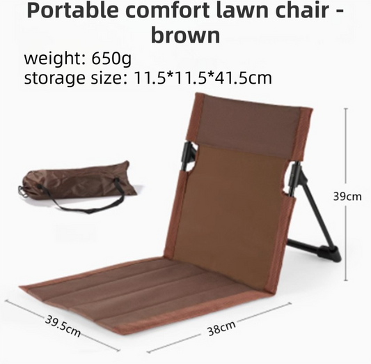 Brown Portable Folding Camping Chair with Backrest & Storage-Bag - Ultra-Light Aluminum Alloy Lawn Chair, Beach & Balcony Travel Seating.