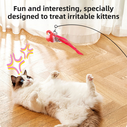 Interactive Self-Play Cat Wand with Suction Base, Feather & Bell - Automatic Bouncing Teaser(Black)