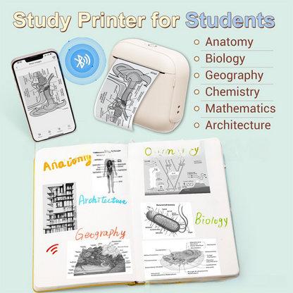 Pink X6 Mini Portable Bluetooth Instant Photo & Note Printer for Students - Deluxe 20-Piece Gift Set with 12 Paper Rolls, Color Pens & Storage Bag.