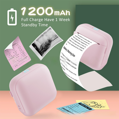Pink X6 Mini Portable Bluetooth Instant Photo & Note Printer for Students - Deluxe 20-Piece Gift Set with 12 Paper Rolls, Color Pens & Storage Bag.
