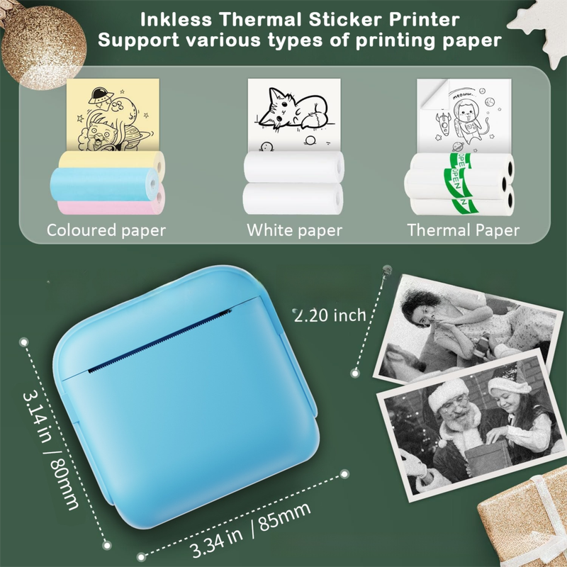 Black X6 Mini Portable Bluetooth Instant Photo & Note Printer for Students - Deluxe 20-Piece Gift Set with 12 Paper Rolls, Color Pens & Storage Bag.