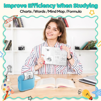Black X6 Mini Portable Bluetooth Instant Photo & Note Printer for Students - Deluxe 20-Piece Gift Set with 12 Paper Rolls, Color Pens & Storage Bag.
