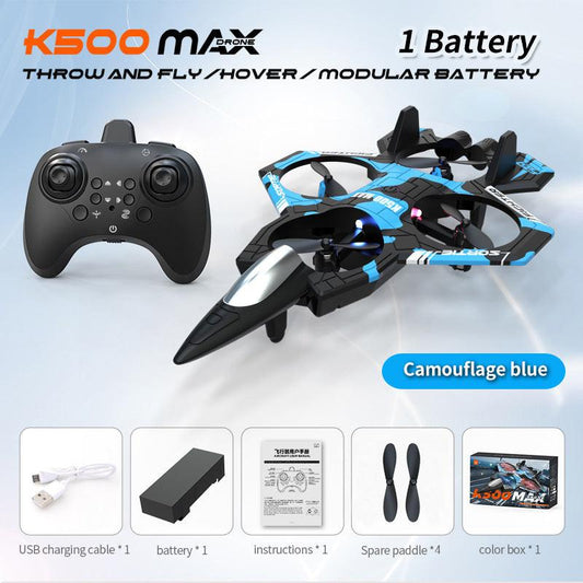 Camouflage Blue 2.4G Remote Control Stunt Fighter Drone  - Manual Toss Launch, One-Key Operation for 360Â° Flip & Circular Flight, 3-Speed Adjustable Stable Quadcopter with Night Lights.
