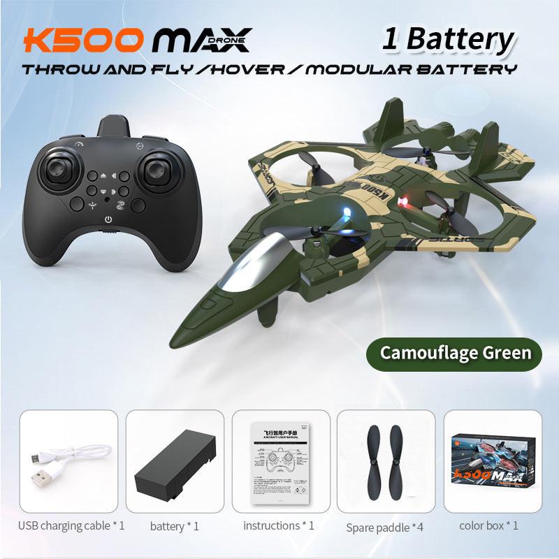 Camouflage Green 2.4G Remote Control Stunt Fighter Drone  - Manual Toss Launch, One-Key Operation for 360Â° Flip & Circular Flight, 3-Speed Adjustable Stable Quadcopter with Night Lights.