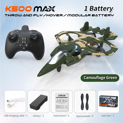 Camouflage Green 2.4G Remote Control Stunt Fighter Drone  - Manual Toss Launch, One-Key Operation for 360Â° Flip & Circular Flight, 3-Speed Adjustable Stable Quadcopter with Night Lights.