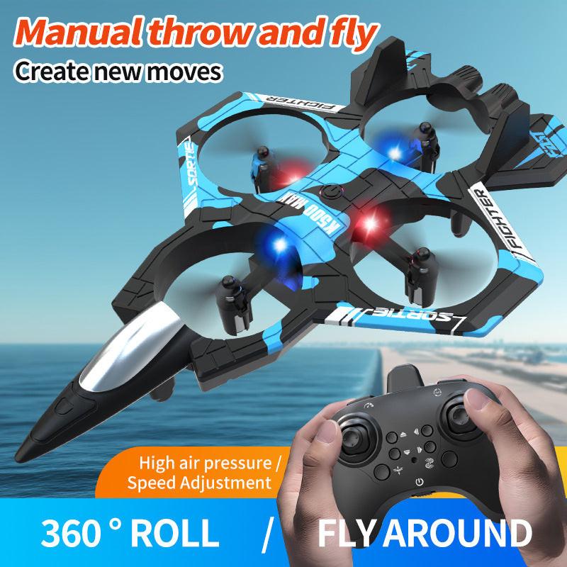 Camouflage Green 2.4G Remote Control Stunt Fighter Drone  - Manual Toss Launch, One-Key Operation for 360Â° Flip & Circular Flight, 3-Speed Adjustable Stable Quadcopter with Night Lights.