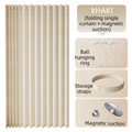 120 X 180 CM Khaki Linen-Look Dust Drill-Free Pull-Curtain - Folding Doorless Closet Divider with Magnetic Closure & Hanging Rings