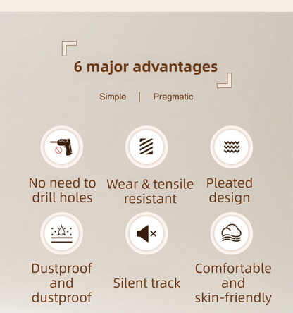 120 X 180 CM Khaki Linen-Look Dust Drill-Free Pull-Curtain - Folding Doorless Closet Divider with Magnetic Closure & Hanging Rings