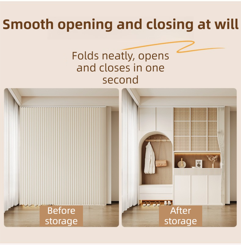 120 X 180 CM Khaki Linen-Look Dust Drill-Free Pull-Curtain - Folding Doorless Closet Divider with Magnetic Closure & Hanging Rings