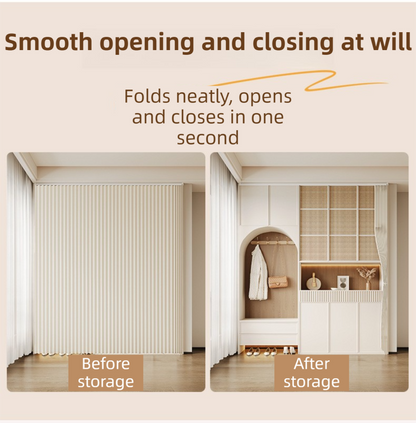 120 X 180 CM Khaki Linen-Look Dust Drill-Free Pull-Curtain - Folding Doorless Closet Divider with Magnetic Closure & Hanging Rings