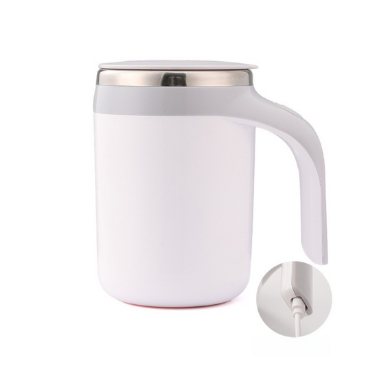 380ML White Magnetic Self-Stirring Coffee Mug - USB Charging, Leak-Proof Stainless Steel Electric Mixer Cup for Coffee & Milk.