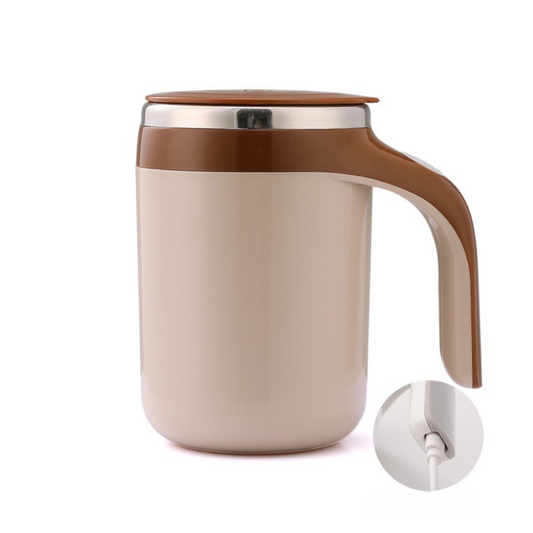 380ML Coffee-Brown Magnetic Self-Stirring Coffee Mug - USB Charging, Leak-Proof Stainless Steel Electric Mixer Cup for Coffee & Milk.