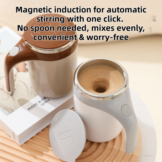 380ML Coffee-Brown Magnetic Self-Stirring Coffee Mug - USB Charging, Leak-Proof Stainless Steel Electric Mixer Cup for Coffee & Milk.