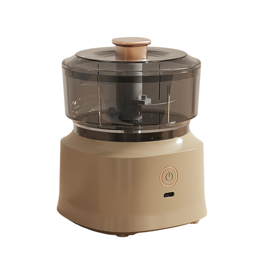 Coffee-Brown Wireless Electric Kitchen Grinder -  Portable 150ml Baby Food Maker with 3 Stainless Steel Blades, USB Charging.