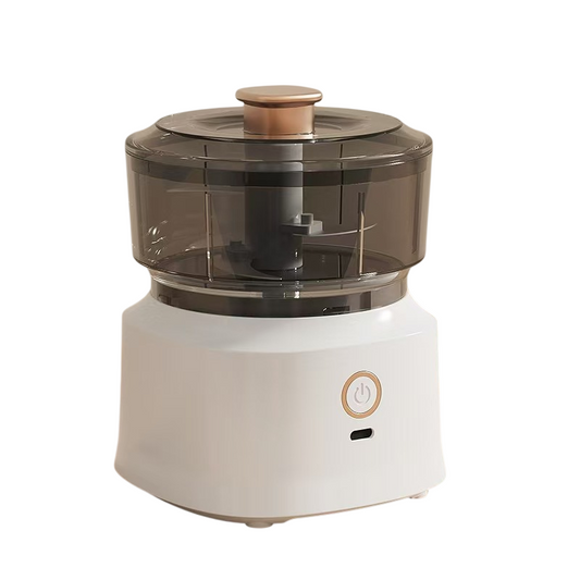 White Wireless Electric Kitchen Grinder -  Portable 150ml Baby Food Maker with 3 Stainless Steel Blades, USB Charging.