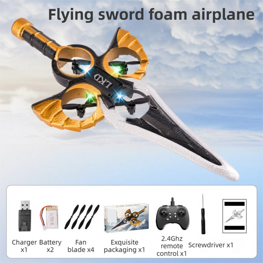 L36 Remote Control Flying Stunt Sword with 360Â° Flip & One-Key Takeoff - Fully Guarded Propellers and LED Night Lights for Safety & 4-Turbofan High Power Motor (2 Battery Included).
