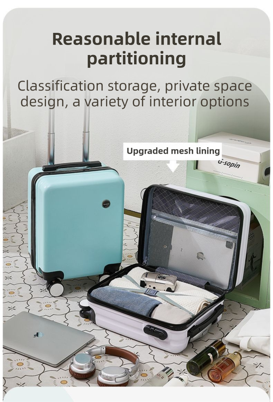 White 14 Inch Lightweight Carry-on Luggage for heights over 1.6m - Underseat & Overhead Cabin Hardside Suitcase
