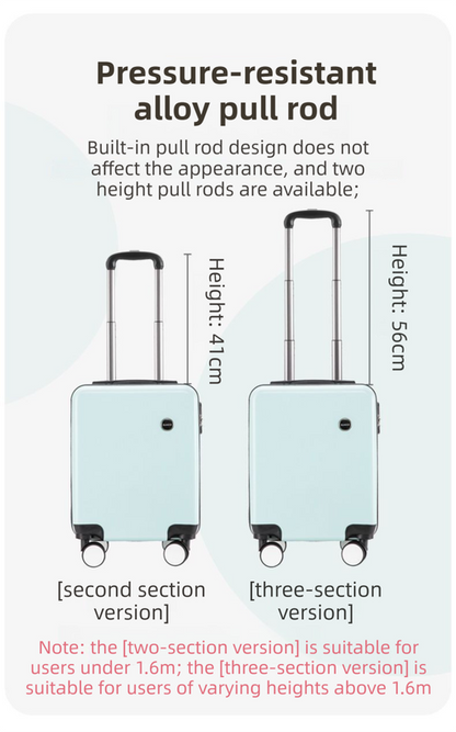 White 14 Inch Lightweight Carry-on Luggage for heights under 1.6m - Underseat & Overhead Cabin Hardside Suitcase with Cup Holder & Phone Stand