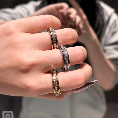 3-Piece Anxiety Spinner Meditation Bands Set - Full Zircon Inlaid Stainless Steel Rings for Stress Relief - US Size 8