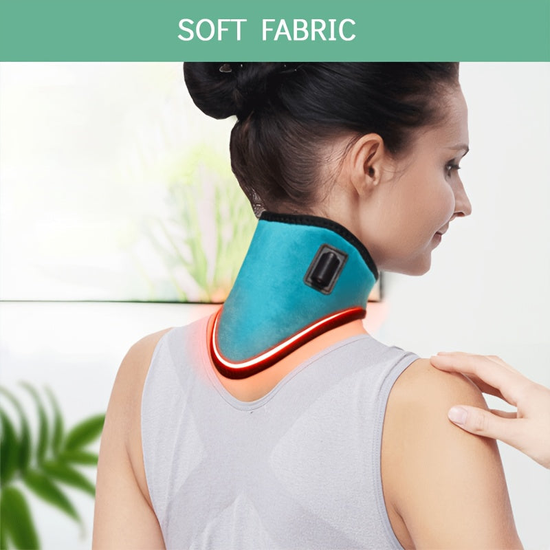 Rose Red USB Electric Heated Neck Brace with 3-Level Temperature - Portable Wormwood Hot Compress Cervical Support Wrap for Pain Relief