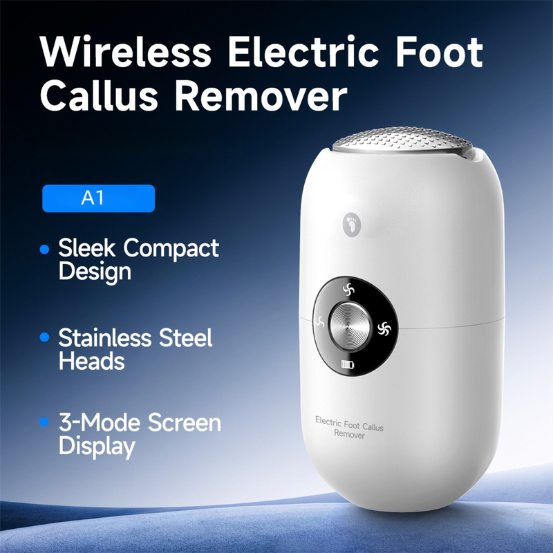 Black A1 Compact Electric Foot Dead Skin and Callus Remover - IPX6 Pedicure Tool with 3-Speed Mode & Dual 360°Rotating Stainless Steel Heads