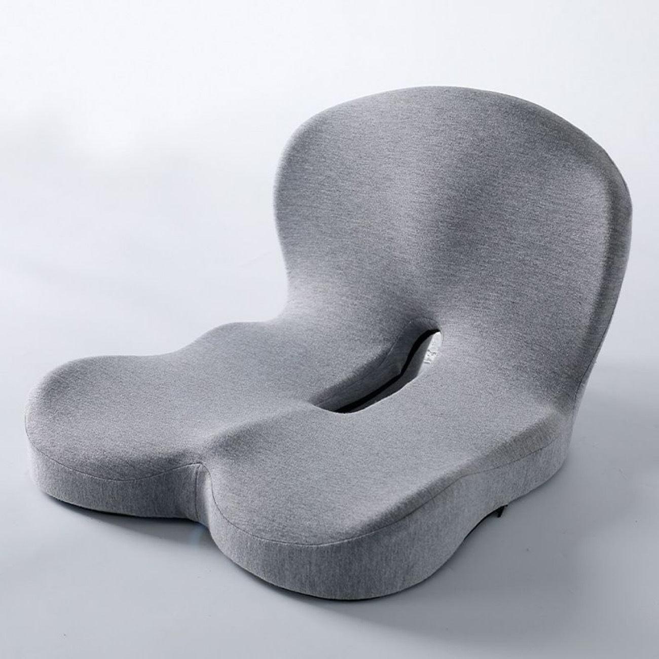 Grey Ergonomic Memory Foam Seat Cushion & Lumbar Support(44x42x32CM) - Relieves Sciatica & Corrects Posture with Breathable Cover.