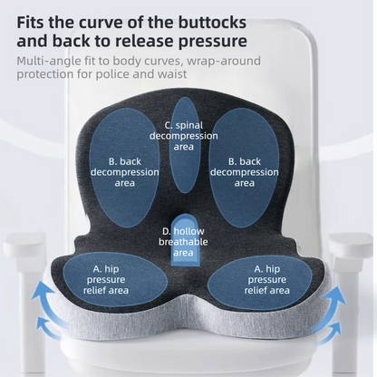 Grey Ergonomic Memory Foam Seat Cushion & Lumbar Support(44x42x32CM) - Relieves Sciatica & Corrects Posture with Breathable Cover.
