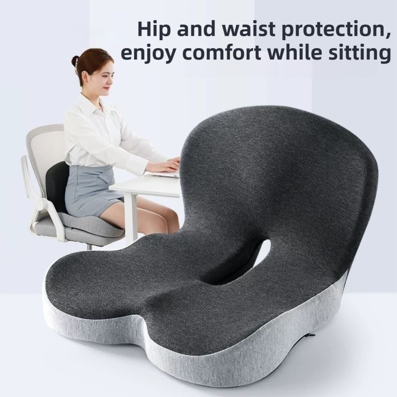 Grey Ergonomic Memory Foam Seat Cushion & Lumbar Support(44x42x32CM) - Relieves Sciatica & Corrects Posture with Breathable Cover.