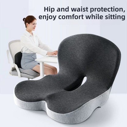 Grey Ergonomic Memory Foam Seat Cushion & Lumbar Support(44x42x32CM) - Relieves Sciatica & Corrects Posture with Breathable Cover.
