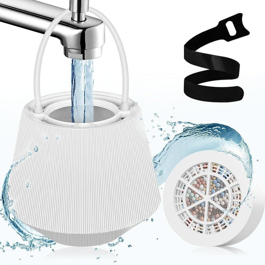 White Hanging Bathtub Water Purifier with 8-15 Stage Ceramic Filter Core - Removes Chlorine, Scale & Heavy Metals, Easy Installation.