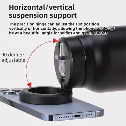 Black 24oz Stainless Steel Insulated Water Bottle With 90Â° Adjustable Vertical/Horizontal Magnetic Phone Holder - Ringo Style Magnetic Lid Sport Flask.