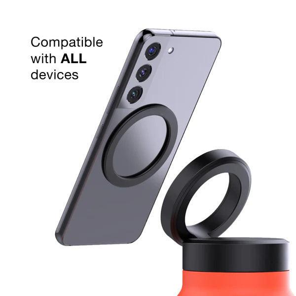 Black 24oz Stainless Steel Insulated Water Bottle With 90Â° Adjustable Vertical/Horizontal Magnetic Phone Holder - Ringo Style Magnetic Lid Sport Flask.