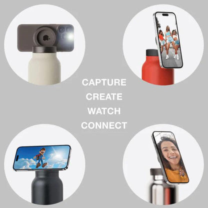 Black 24oz Stainless Steel Insulated Water Bottle With 90Â° Adjustable Vertical/Horizontal Magnetic Phone Holder - Ringo Style Magnetic Lid Sport Flask.
