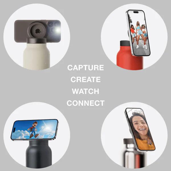 Dark Blue 24oz Stainless Steel Insulated Water Bottle With 90Â° Adjustable Vertical/Horizontal Magnetic Phone Holder - Ringo Style Magnetic Lid Sport Flask.
