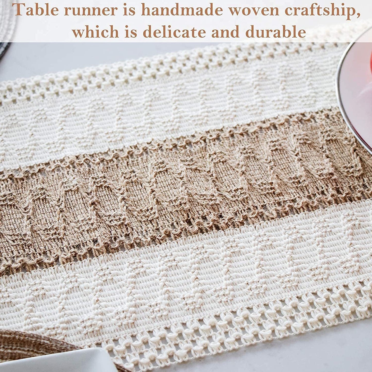 White-Grey Bohemian Woven Table Runner with Tassels(30X183CM) - Wrinkle-Resistant Striped Table Scarf for Wedding, Holiday & Outdoor Party