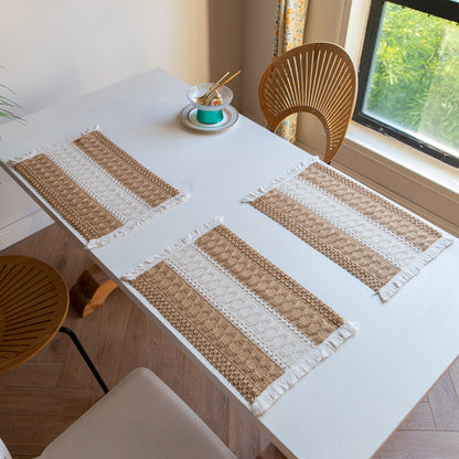 White-Grey Bohemian Woven Table Runner with Tassels(30X183CM) - Wrinkle-Resistant Striped Table Scarf for Wedding, Holiday & Outdoor Party