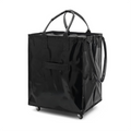 Black Portable Folding Shopping Trolley Bag(50x40x30CM) - Durable Woven Fabric, Reusable Grocery Bag with Wheels for Effortless Travel