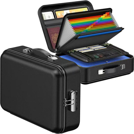 3-Layer Fireproof & Waterproof File Organizer Box(38x28x13CM) with Security Lock - EVA Muti-Functional Safety Briefcase for Certificates, Passports & Valuables.
