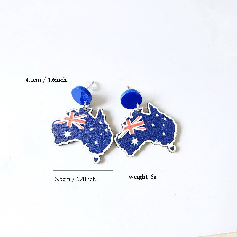 Wooden Australia Map Silhouette Earrings - Lightweight Geometric Ear Drops, Cultural Decor Gift(Style 1)
