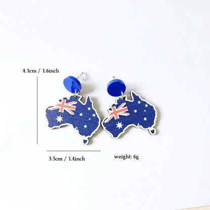 Wooden Australia Map Silhouette Earrings - Lightweight Geometric Ear Drops, Cultural Decor Gift(Style 1)