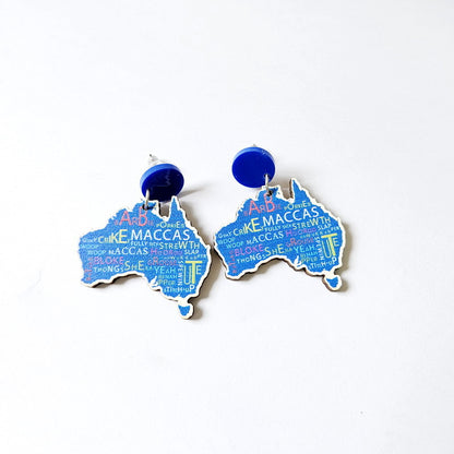 Wooden Australia Map Silhouette Earrings - Lightweight Geometric Ear Drops, Cultural Decor Gift(Style 1)