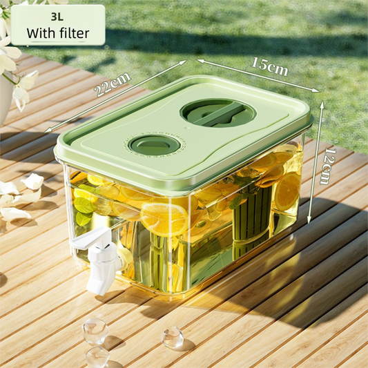 3L Compact Fridge-Ready Cold Drink Dispenser with Spigot, Timer and Infuser Filter - Food-Grade PP & Heat Resistant Fruit Tea Tank.