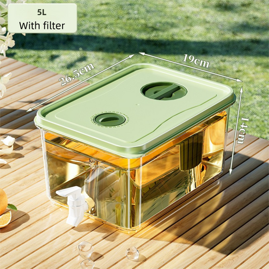 5L Compact Fridge-Ready Cold Drink Dispenser with Spigot, Timer and Infuser Filter - Food-Grade PP & Heat Resistant Fruit Tea Tank.
