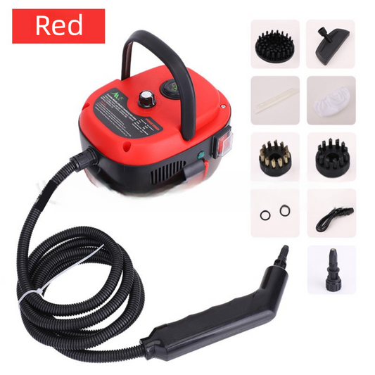 Red Portable High-Pressure Steam Cleaner with 1000ml Tank & 7-Piece Pro Brushes/Spray Nozzle Kit - 131Â°C High-Temp Deep Cleaning Machine for Kitchen Grease and Home Sanitization.
