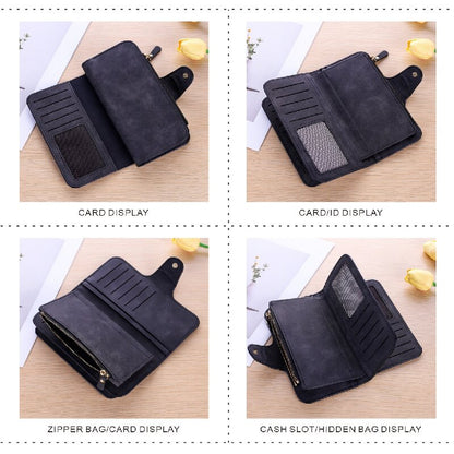 Grey Large Capacity Long Wallet Frosted PU Leather Clutch Bag with 14 Card Slots and Zipper Compartment fits Smartphone for Everyday Use Australia