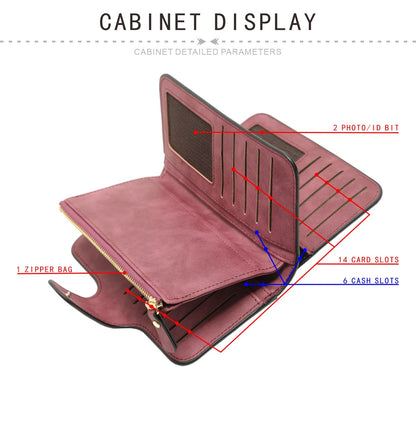 Grey Large Capacity Long Wallet Frosted PU Leather Clutch Bag with 14 Card Slots and Zipper Compartment fits Smartphone for Everyday Use Australia